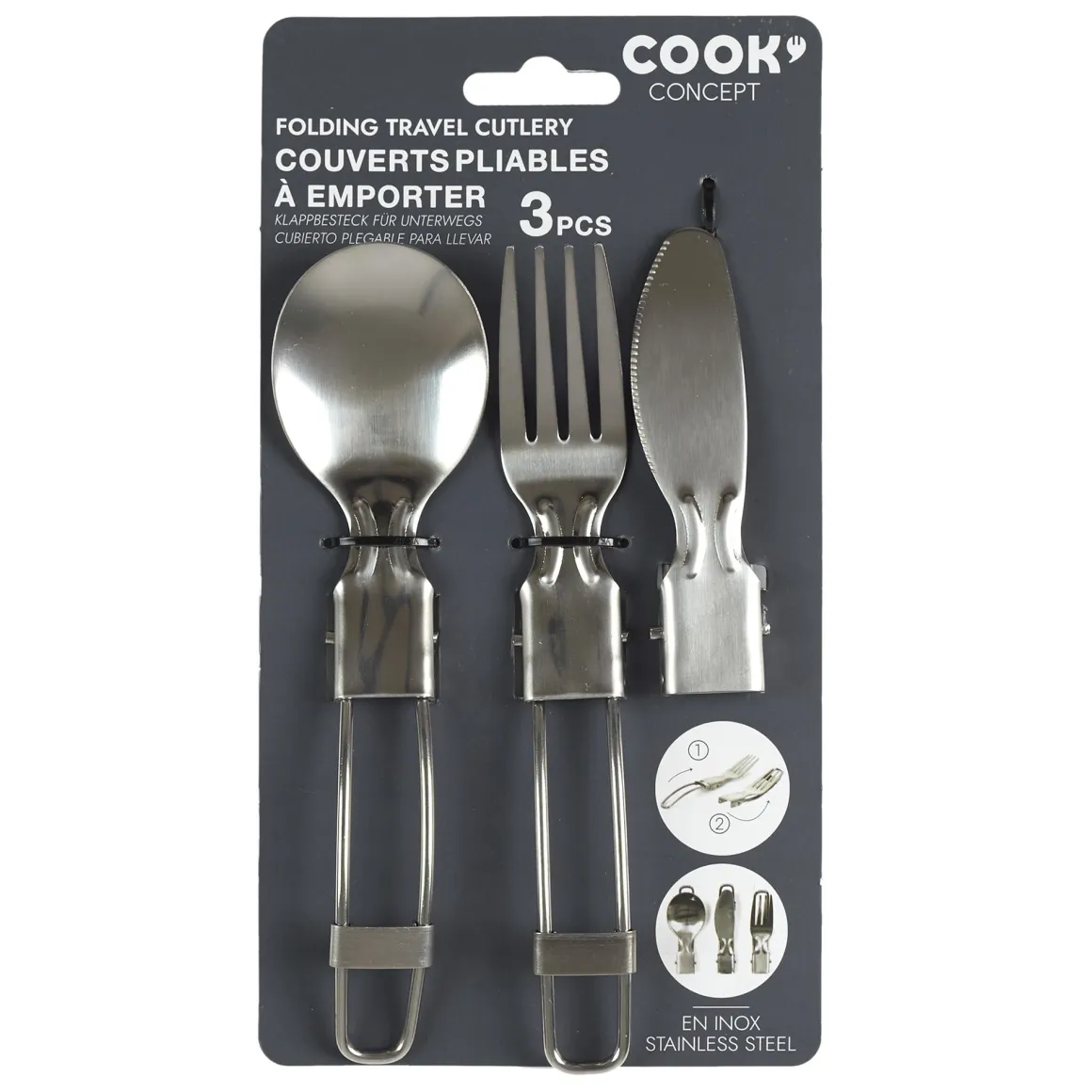 COUVERT PLIABLE A EMPORTER INOX X3 PIECES