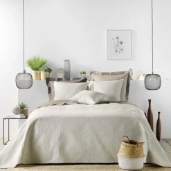 COUVRE LIT 2 PERSONNES MATELASSE 220X240CM ROMANE LIN