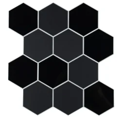 CREDENCE ADHESIVE X4 PIECES 25X23.2CM MURAL HEXAGONE NOIR