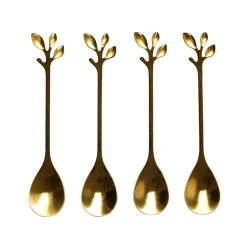 CUILLERE CAFE FEUILLE DOREE X4 PIECES