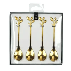 CUILLERE CAFE FEUILLE DOREE X4 PIECES