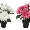 DAHLIA 8 FLEURS POT PLASTIQUE NOIR H.42CM BLANC ET ROSE
