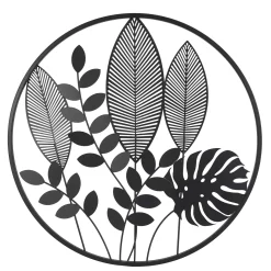 DECORATION MURALE METAL NOIR FEUILLES D.55CM