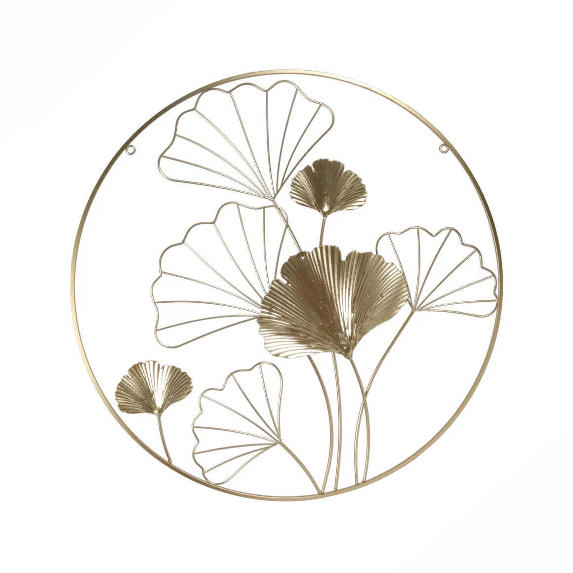 DECORATION MURALE RONDE DOREE FEUILLES GINKGO D.55CM