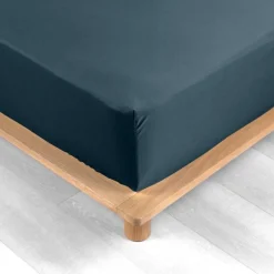 DRAP HOUSSE 180X200CM PERCALE UNI 78 FILS BLEU NUIT