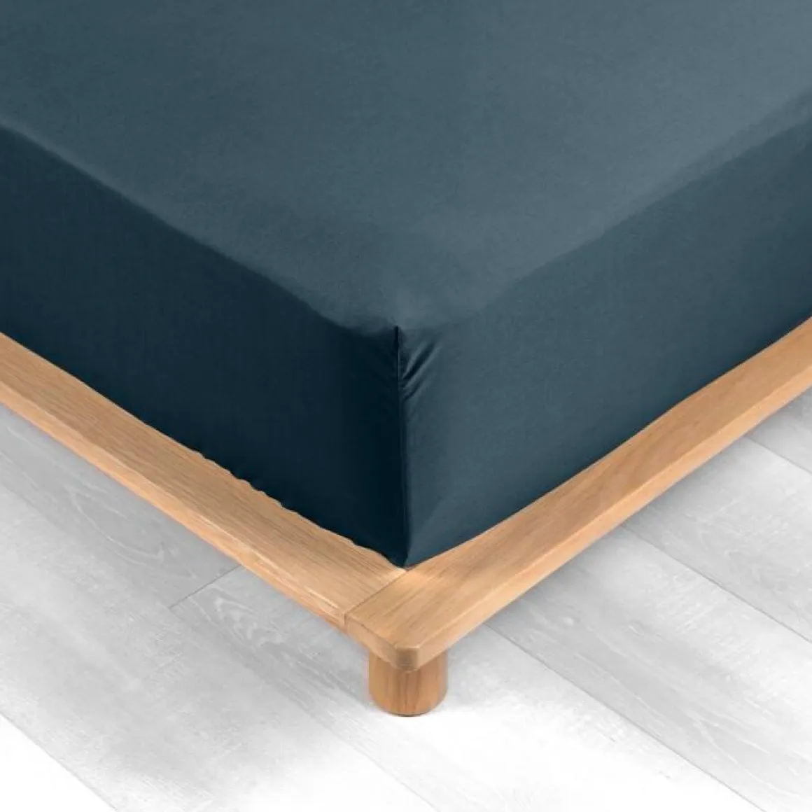 DRAP HOUSSE 180X200CM PERCALE UNI 78 FILS BLEU NUIT