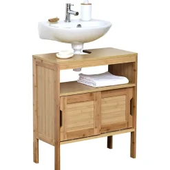 ELEMENT SOUS LAVABO BAMBOU ET MDF 2 PORTES COULISSANTES   1