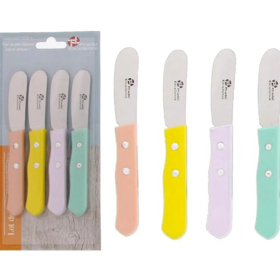 ESSENTIELS SET 4 TARTINEURS 6CM MANCHES COULEUR EN BOIS
