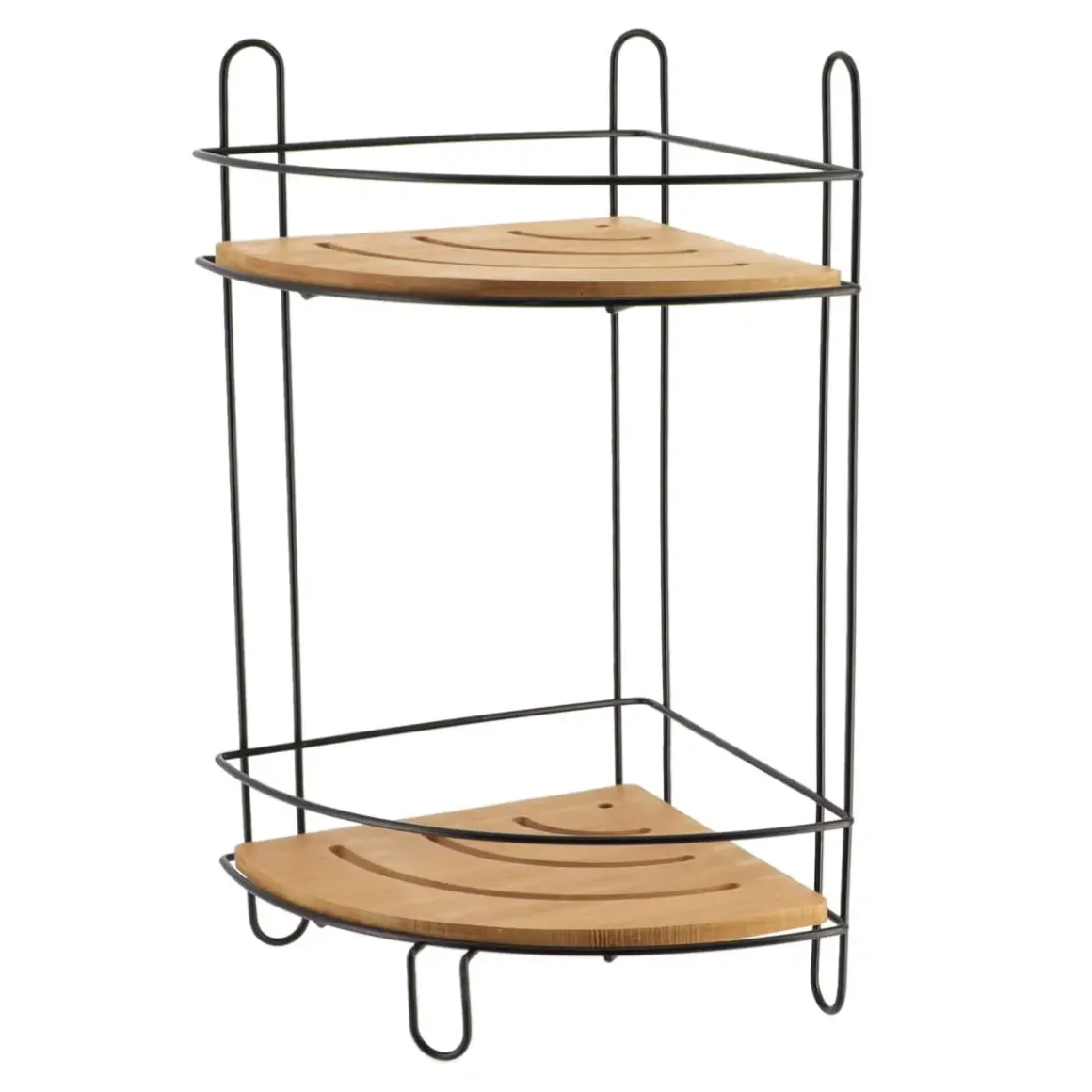 ETAGERE ANGLE FIL METAL BAMBOU 2 NIVEAUX NOIR