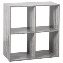 ETAGERE BOIS 4 CASES MIX GRIS