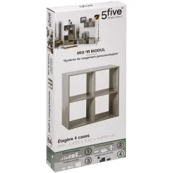 ETAGERE BOIS 4 CASES MIX GRIS