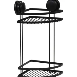 ETAGERE D ANGLE FIL METAL 2 NIVEAUX SUR VENTOUSES NOIR