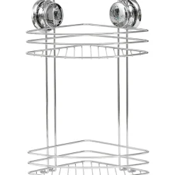 ETAGERE D ANGLE METAL 2 NIVEAUX SUR VENTOUSES CHROME