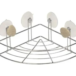 ETAGERE  D ANGLE METAL   2 VENTOUSES   2 DECO   GALET GRIS