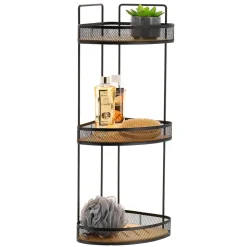 ETAGERE D ANGLE 3 NIVEAUX METAL PLATEAUX BAMBOU NOIR BAMBOU