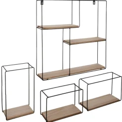 ETAGERE MURALE BOIS ET METAL CARRE X4 PIECES