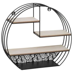 ETAGERE MURALE BOIS METAL ROND NOIR D.39X10.3X36CM