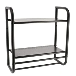 ETAGERE MURALE 2 ETAGES ET PORTE SERVIETTES 2 BARRES NOIR