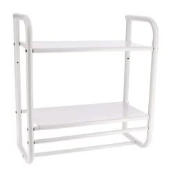 ETAGERE MURALE 2 ETAGES ET PORTE SERVIETTES 2 BARRES BLANC