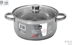 FAITOUT INOX AVEC COUVERCLE VERRE 20CM 2.5L