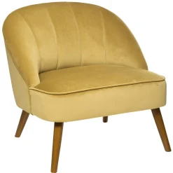 FAUTEUIL VELOURS PIED BOIS NAOVA OCRE