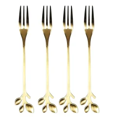 FOURCHETTE DESSERT FEUILLE DOREE X4 PIECES