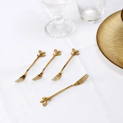 FOURCHETTE DESSERT FEUILLE DOREE X4 PIECES