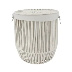GRANDE PANIERE A LINGE AVEC COUVERCLE FACON CORDE BLANC