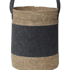 GRANDE PANIERE RONDE FEUTRINE VEGETALE GRIS FONCE NATURE