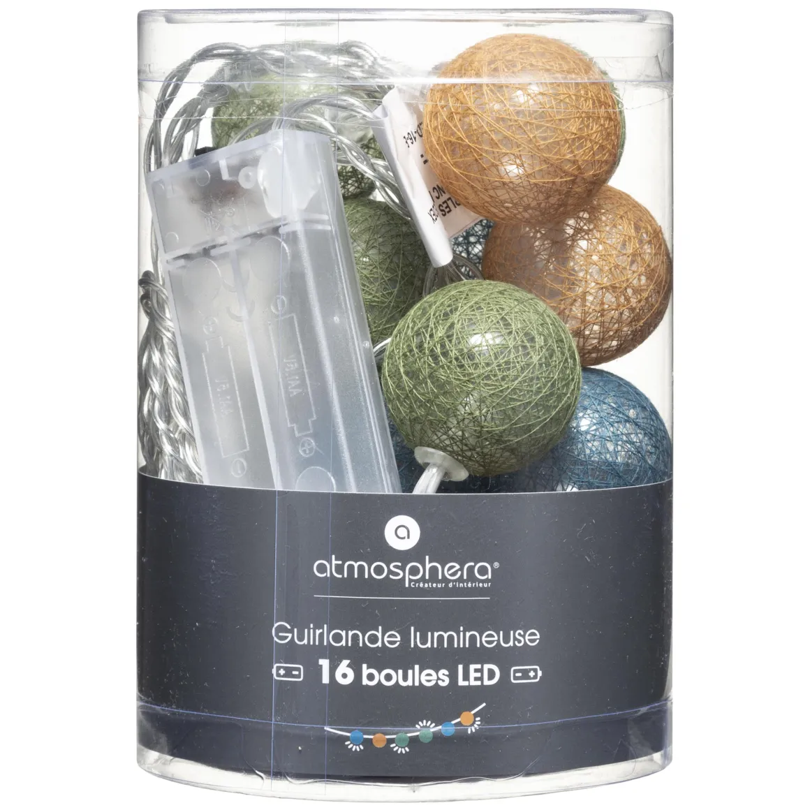 GUIRLANDE LED PILE 16 BOULES ARMY D.3.5CM