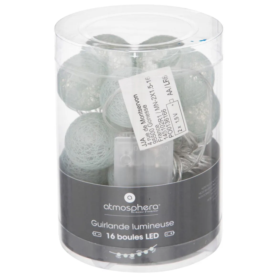 GUIRLANDE LED PILE 16 BOULES CELADON D.3.5CM