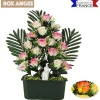 JARDINIERE BOUTONS ROSES PALMES ANGE H.52CM