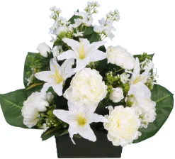 JARDINIERE PIVOINE LYS BOUTON ROSE LUPIN H57CM