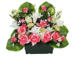 JARDINIERE ROSES LYS FEUILLAGE H.47CM