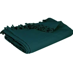 JETE DE LIT EN COTON BLEU CANARD 160X220CM