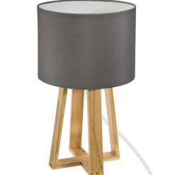 LAMPE PIED BOIS GRIS MOLU H.35CM