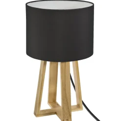 LAMPE PIED BOIS NOIR MOLU H.35CM