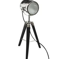 LAMPE TREPIED PIN ET ACIER EBOR NOIR H.68CM