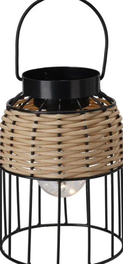 LANTERNE SOLAIRE METAL BICOLORE NOIR RATTAN 14X20CM