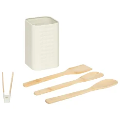 LOT 4 USTENSILES BAMBOU AVEC POT