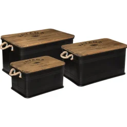MALLE METAL BOIS NOIR CUBA D.60.1X37.8X33.1CM