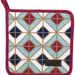 MANIQUE CHEF GEOMETRIC 20X20CM COTON FRAMBOISE