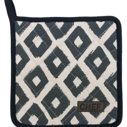 MANIQUE CHEF LOSANGE 20X20CM COTON NOIR