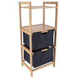 MEUBLE BAMBOU 2 PANIERES ETAGERES NOIR BAMBOU