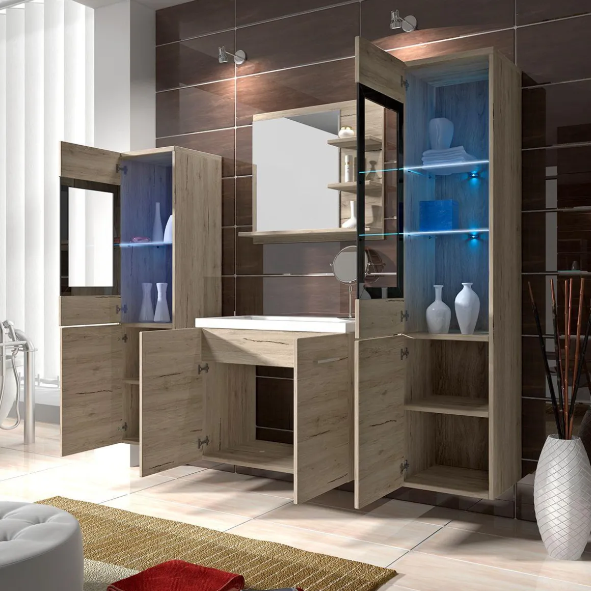 MEUBLE DE SALLE DE BAIN SUSPENDU AVEC MIROIR NATUREL