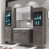 MEUBLE DE SALLE DE BAIN SUSPENDU AVEC MIROIR MARRON FONCE