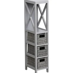 MEUBLE GRIS 1 ETAGERE 3 PANIERS PAPIER TRESSES GRIS