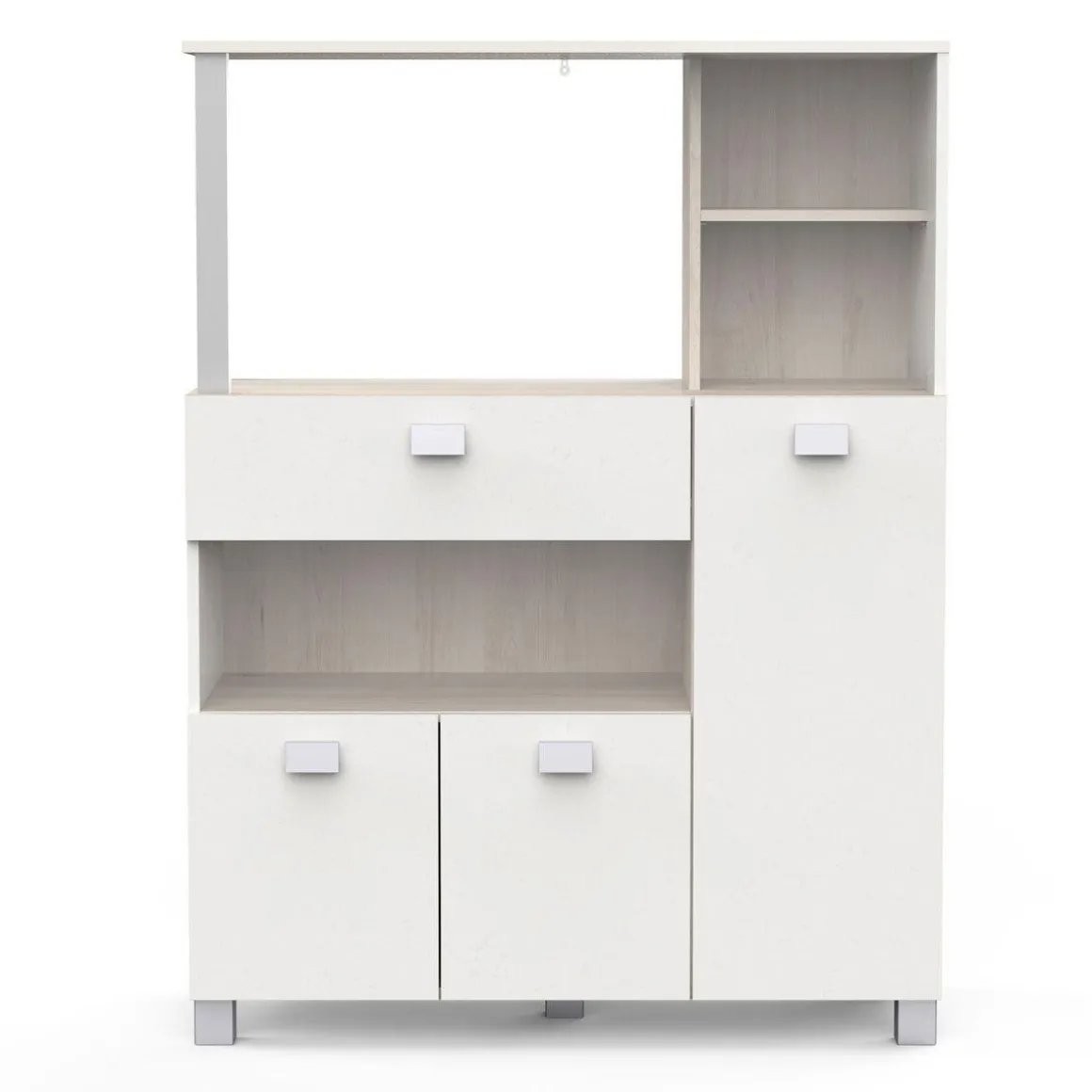 MEUBLE LOGE TOUT 3 PORTES 1 TIRROIR BASILIC ACACIA BLANC MAT