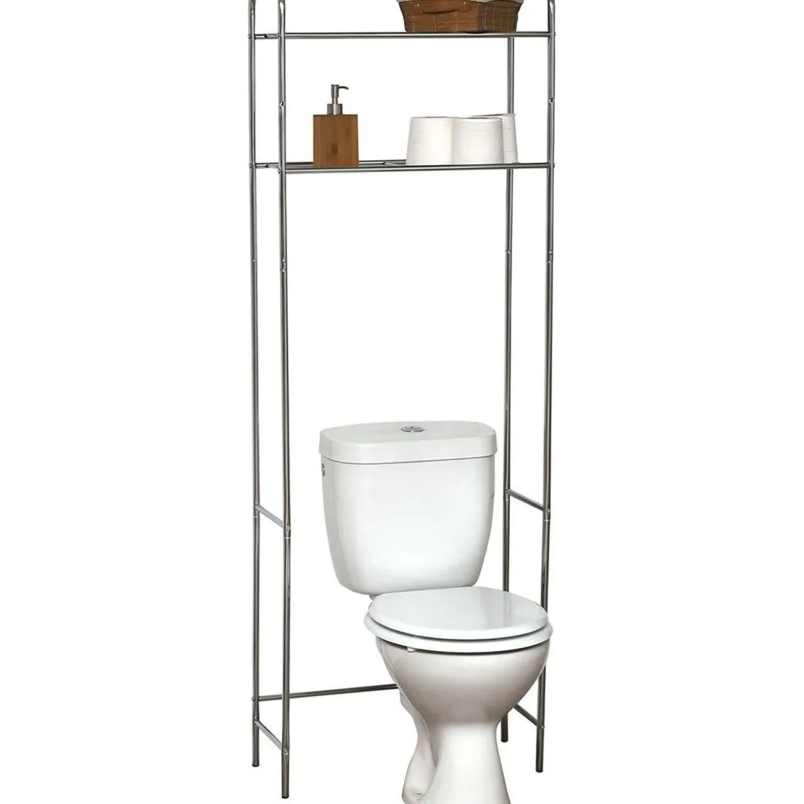 MEUBLE METAL 2 TABLETTES POUR TOILETTES CHROME