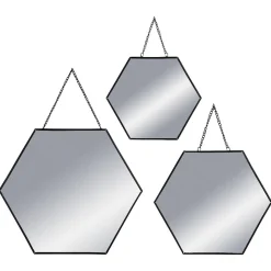 MIROIR HEXAGONAL METAL CHAINE X3 NOIR